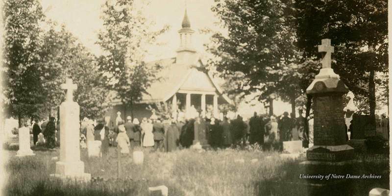 Mass outside All Souls Chapel at Cedar Grove Cemetery, c1920s.