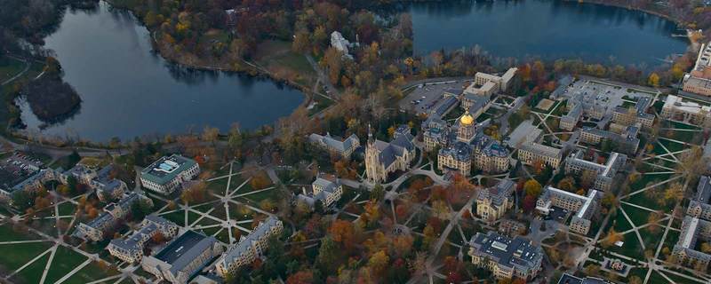 Aerial view of Notre Dame campus.